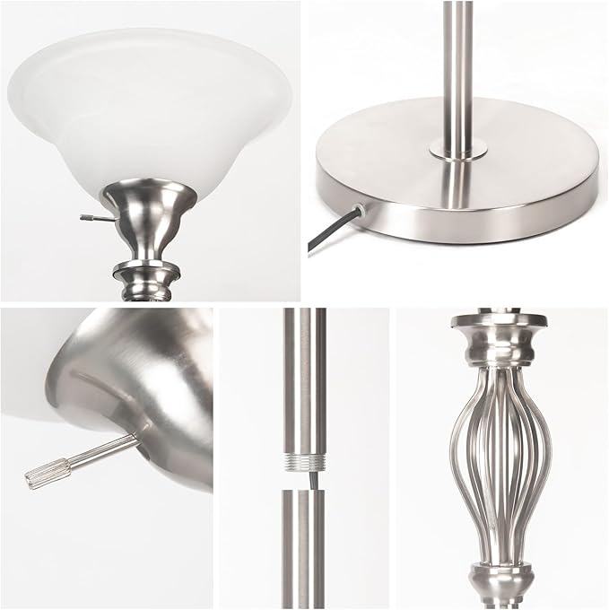 Torchiere Floor Lamps for Living Room, Standing Lamp with White Alabaster Glass Shade, Corner Floor Lamp Pole Lamp - Elegant Floor Lamp for Bedrooms