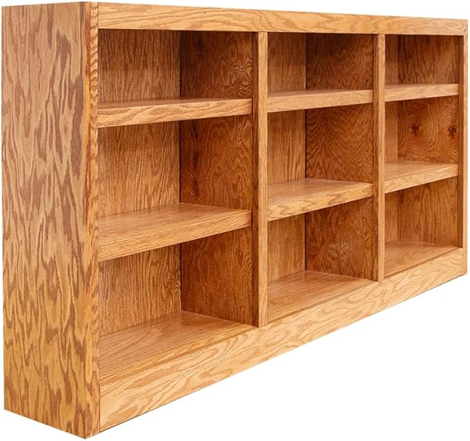 Concepts In Wood 36" Traditional Triple Wide Wood Bookcase with 6 Adjustable Shelves & 3 Fixed Shelves, Assembly Required, for Laundry/Bedroom/Kitchen/Garage/Office, in Dry Oak Finish