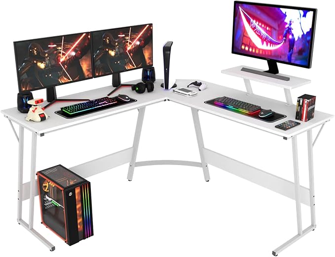 PayLessHere L Shaped Desk Corner Gaming Desk Computer Desk with Large Desktop Studying and Working and Gaming for Home and Work Place,White