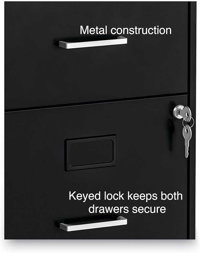 Alera Soho Vertical File Cabinet, 2 Drawers: File/File, Letter, Black, 14" X 18" X 24.1"