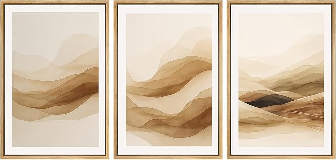 SIGNWIN Framed Canvas Print Wall Art Set Brown Abstract Mountain Neutral Minimalist Landscape Illustrations Modern Art Decorative Nordic Abstract for Living Room, Bedroom, Office - 16"x24"x3 Natural