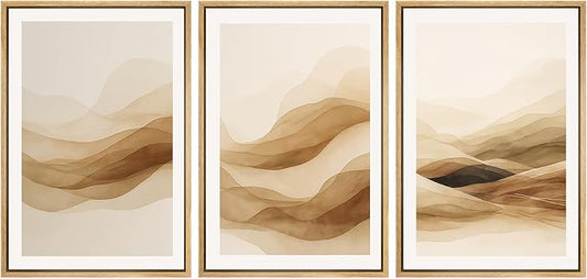 SIGNWIN Framed Canvas Print Wall Art Set Brown Abstract Mountain Neutral Minimalist Landscape Illustrations Modern Art Decorative Nordic Abstract for Living Room, Bedroom, Office - 16"x24"x3 Natural