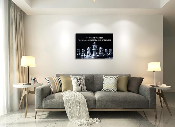 Motivational International Chess Poster Be A Game Changer The World Is Already Full Of Players Inspirational Canvas Wall Art Painting Print Artwork Living Room Office Wall Decor Framed[24''W x 36''H]