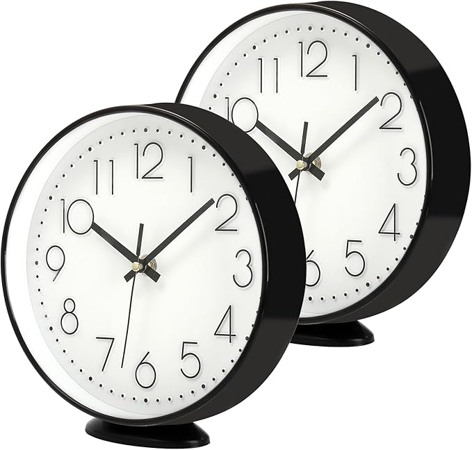 Coloch 2 Pack Table Clock on Stand, 8 Inch Vintage Silent Non-Ticking Wall Clock Decorative Battery Operated Quartz Analog Clocks for Desk, Table, Office, Study, Kitchen, Living Room, Bedroom, School