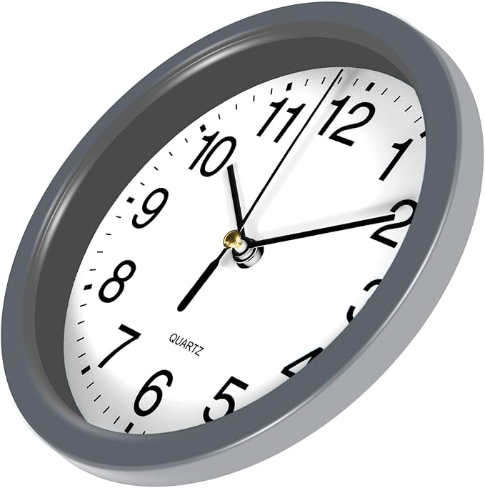 Silent Wall Clock Non Ticking, 6 Inch Wall Clocks Battery Operated, Small Analog Clock for Bedroom Home Office Kitchen Bathroom School, Easy to Read(Gray)