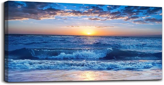 Canvas wall art for living room Blue Ocean Sea sun landscape painting bathroom Wall Decor Ready to Hang for Home Decorations office family bedroom kitchen Works canvas Prints pictures 30" x 60"inch