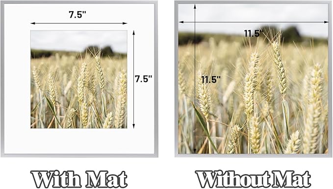 Golden State Art, Gallery Wall Frame Set of 6 - Silver 12x12 Aluminum Photo Frames with Mat for 8x8 Pictures - 12 x 12 inch Metal Frame with Real Glass Cover - Elegant Home or Office Decor