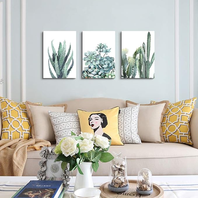 Canvas Wall Art For Living Room Bathroom Wall Decor For Bedroom Kitchen Artwork Canvas Prints Green Plant Flowers Painting 12" X 16" 3 Pieces Modern Framed Office Home Decorations Family Picture