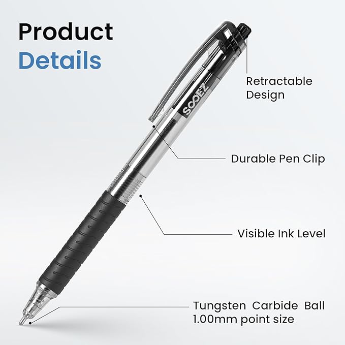 Sooez 60 Pack Bulk Pens Ballpoint Smooth Writing pens, Black Ink Pen, Medium Point 1.0mm Click Pens for Journaling, Office Supplies for Nurse,Server