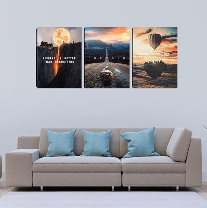 3 Pieces Motivational Canvas Wall Art Office Wall Decor Entrepreneur Quotes Inspiring Framed Poster Inspirational Quotes for Art Decoration Ready to Hang for Office Work Place Bedroom(60''Wx28''H)