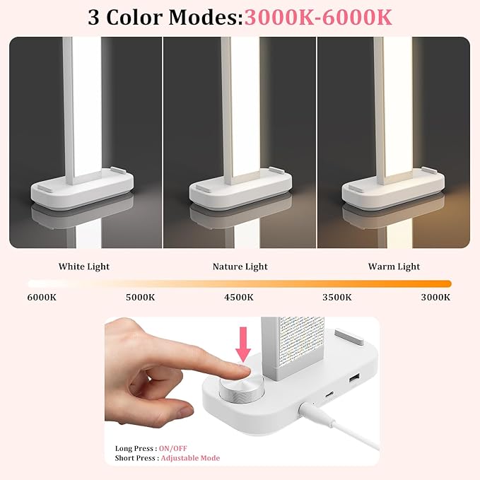 iVict Nail Desk Lamp, 34" Nails Tech Light with Phone Stand, 0-100% Adjustable Brightness, 3000K-6000K Color Temperature Led Desk lamp for Nail, Tattoos, Eyebrows, Beauty(Diamond, Large)