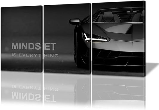 Motivational Canvas Wall Art Lamborghini Posters Prints Entrepreneur Bundle Set 3 Pieces Inspirational Wall Art Decorations Mindset Is Everything (48" W x 24" H, young-mindset)…