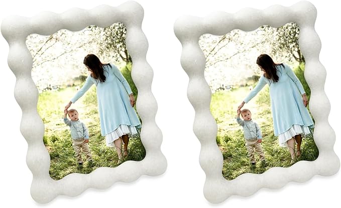 Isaac Jacobs 5x7 White Resin Picture Frame, Elegant Undulating Curve Design for Tabletop & Wall Display Photo Frame, Home Décor, Art, Photo Gallery (5x7, White) (Pack of 2)