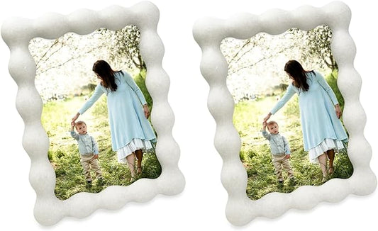 Isaac Jacobs 5x7 White Resin Picture Frame, Elegant Undulating Curve Design for Tabletop & Wall Display Photo Frame, Home Décor, Art, Photo Gallery (5x7, White) (Pack of 2)