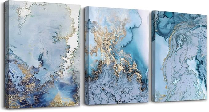 Abstract Canvas Wall Art For Living Room Bedroom Decoration Bathroom Wall Decor Blue Abstract Watercolor Painting Home Decoration Kitchen Posters Pictures Artwork,Inspirational Wall Art 3 Piece Set
