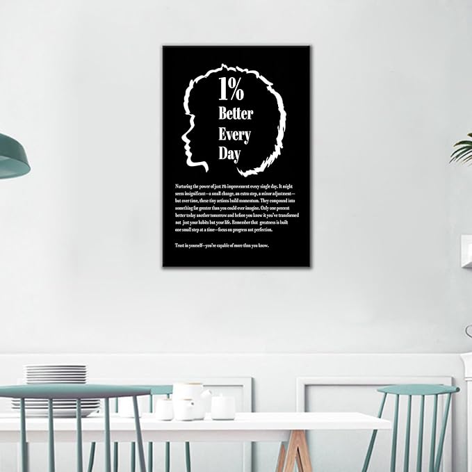 1% Better Every Day Inspirational Canvas Wall Art Motivational Poster for Office Encourage Entrepreneur Positive Quotes Picture Printing for Bedroom Classroom Gym Ready to Hang [12''W X 18''H]