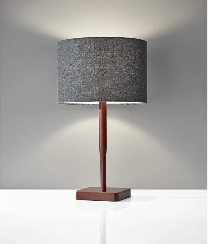 Adesso 4092-15 Ellis Table Lamp, 21 in., 60W Incandescent/13W CFL, Walnut Rubber Wood, 1 Wooden Lamp