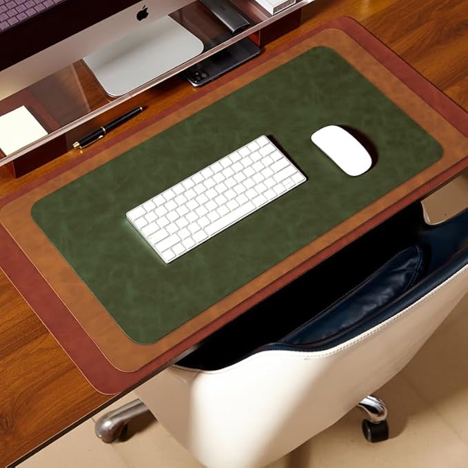 Distressed Leather Desk Mat - Non-Slip PU Desk Pad for Office and Home - Desk Organization and Accessories - Ideal for Large Mouse Pad and Desk Mats on Top of Desks(Forest Green,36"x 17")