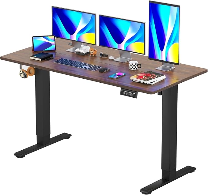PayLessHere Electric Standing Desk 55x24 Inch Height Adjustable Desk Large Space Office Computer Desk with Headphone Holder 2 Memory Function for Home Office,Brown