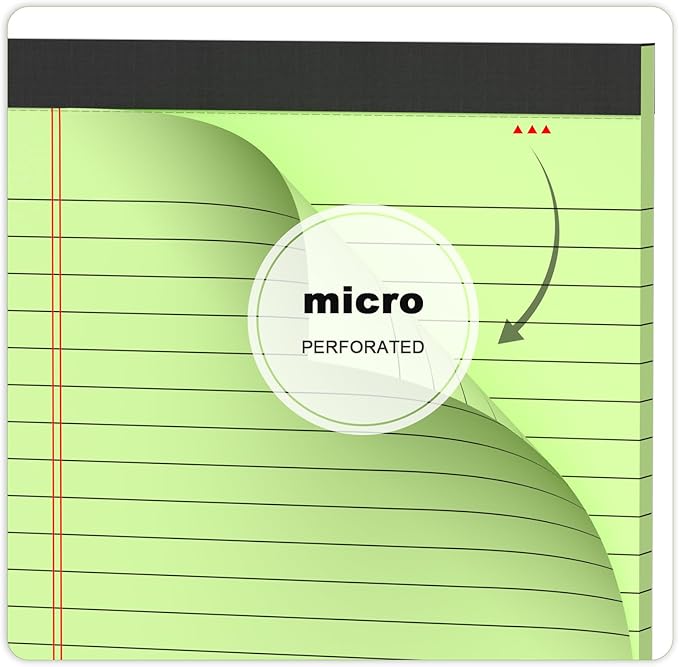 6pcs Small Note Pad 5x8 College Ruled Green Legal Pads Paper Notepads 6 Pack Study Back Writing Pads 5 x 8 Legal Pads Perforated Narrow Ruled Pads of Paper Green