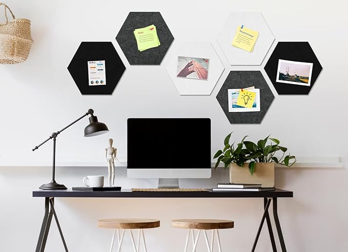 8 Pack Hexagon Felt Bulletin Board Tiles - 11.8" Large Thick Pin Board for Walls with 30 Push Pins, DIY Boards for Office Home School Decor, Aesthetic Hex Cork Board Alternative