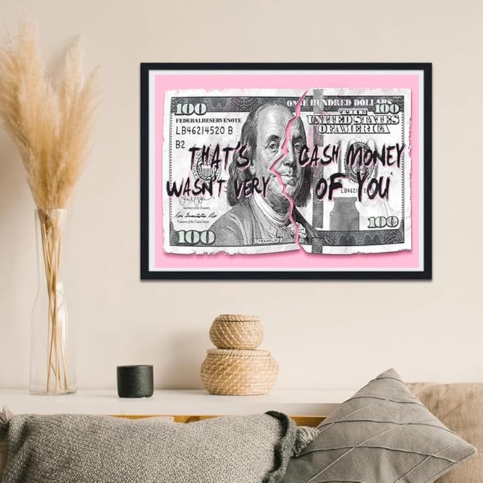 Money Wall Art Pink Dollar Posters Inspirational Entrepreneur Canvas Print Artwork Motivational Wall Decor Suitable for Office Living Room Decor Ready to Hang 12X16inch