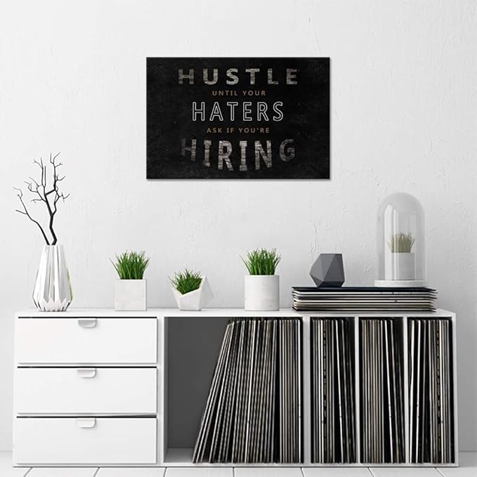 Yatsen Bridge Inspirational Posters Hustle Motivational Quotes Canvas Wall Art Entrepreneur Motto Painting Prints Artwork with Wooden Frame Easy to Hang for Office Classroom Decor - 12''H x 16''W