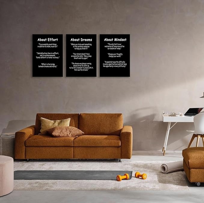 WYJDFART Inspirational Wall Art About Dreams Effort and Mindset Painting Modern Artwork Printed Canvas Poster Motivational Wall Decor for Home Living Room Gym Framed Ready to Hang [60''Wx 28''H]
