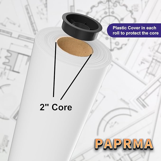 24" x 150ft Wide Format Paper 2" Core, White Plotter Paper CAD Bond 2 Rolls
