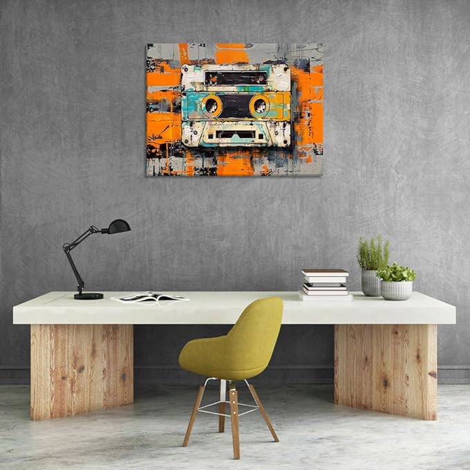 Tape Cassettes Graffiti Wall Art, Large Colorful Framed Canvas Prints Wall Art for Bathroom Bedroom Office Living Room,Pop Culture Abstract Wall Painting Stretched and Framed 18"X24"
