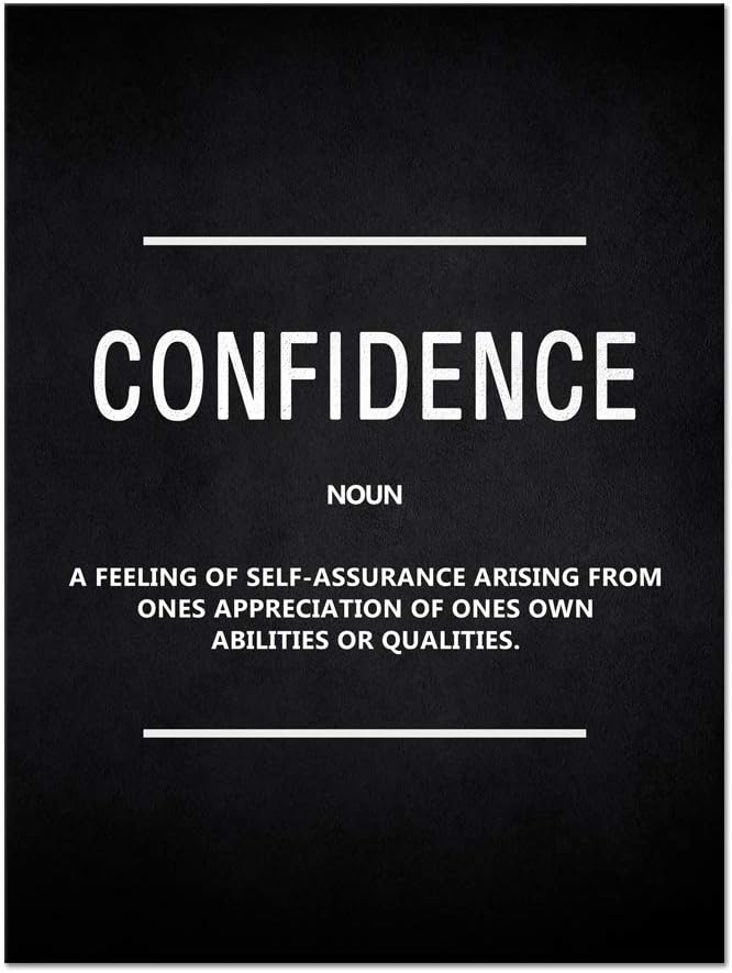 Inspirational Wall Art Motivational Posters Prints on Canvas Inspiring Quotes Confidence Noun Education Motto Pictures Wooden Artwork Decorations for Living Room Office Home School Framed (18”Wx24”H)