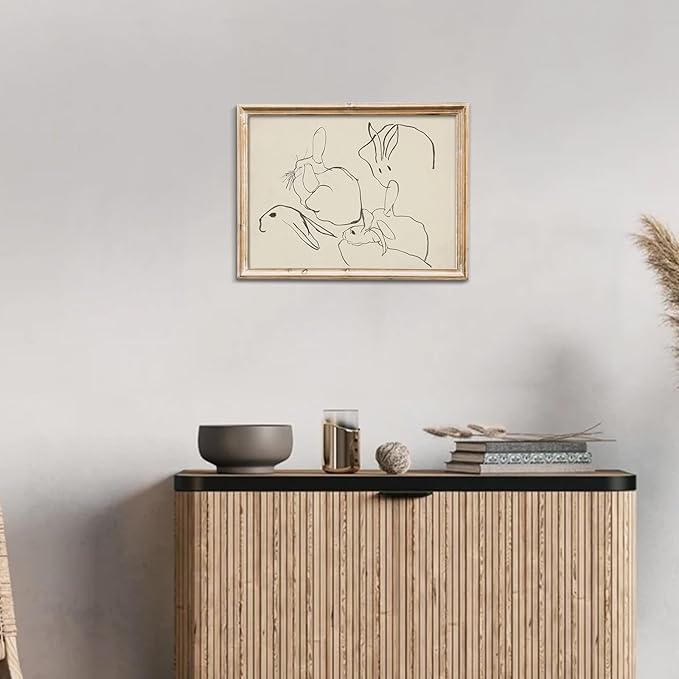 uniro Abstract Easter Bunnies Wall Art Decor, Animal Rabbit Drawing Etching Rustic Picture, Vintage Farmhouse Decor Bunny Sketch Drawing, Minimalist Mid Century Country Room Decor (8" x 10"-UNFRAMED)
