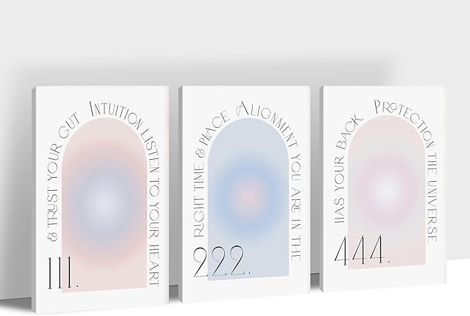 Colorful Gradient Aura Angel Numbers Poster Canvas Print Artwork Room Decor for Bedroom Aesthetic, 3 Piece Framed Inspirational Minimalist Art Paintings Decor for Bedroom Office 20"x30" x 3 Pcs
