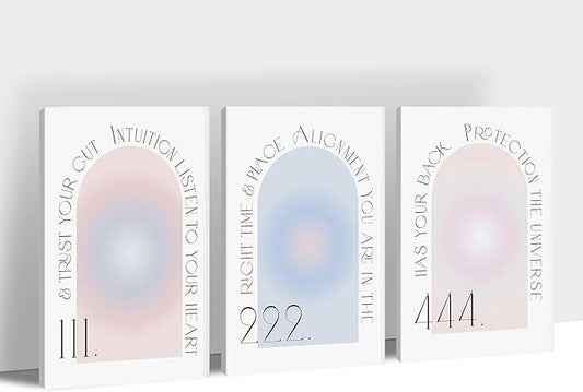 Colorful Gradient Aura Angel Numbers Poster Canvas Print Artwork Room Decor for Bedroom Aesthetic, 3 Piece Framed Inspirational Minimalist Art Paintings Decor for Bedroom Office 16"x24" x 3 Pcs