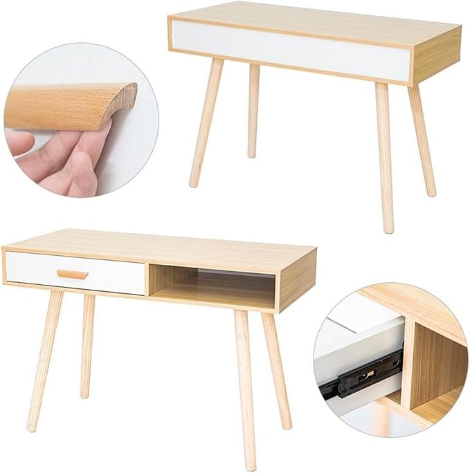 GLigeT Office Desk Writing Desk with Drawer White Modern Style Desk Small Wood Home Office Desk Simple PC Laptop Desk for Small Space, Easy to Install Study Writing PC Desk