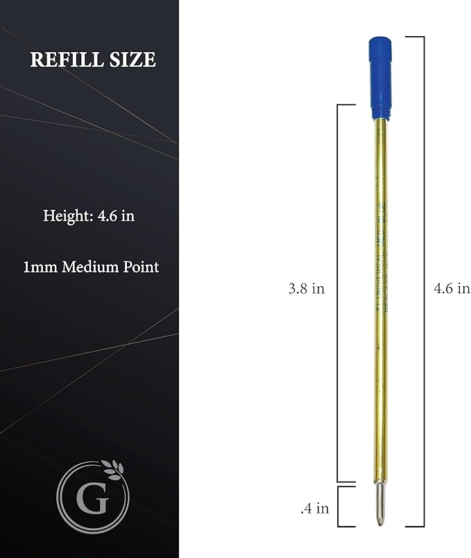 Garland Universal #1 Cross Compatible Ballpoint Pen Refill, USA Made, Archival Ink, 1.0mm Medium Point, Smooth Writing, 5 Pack (Blue)