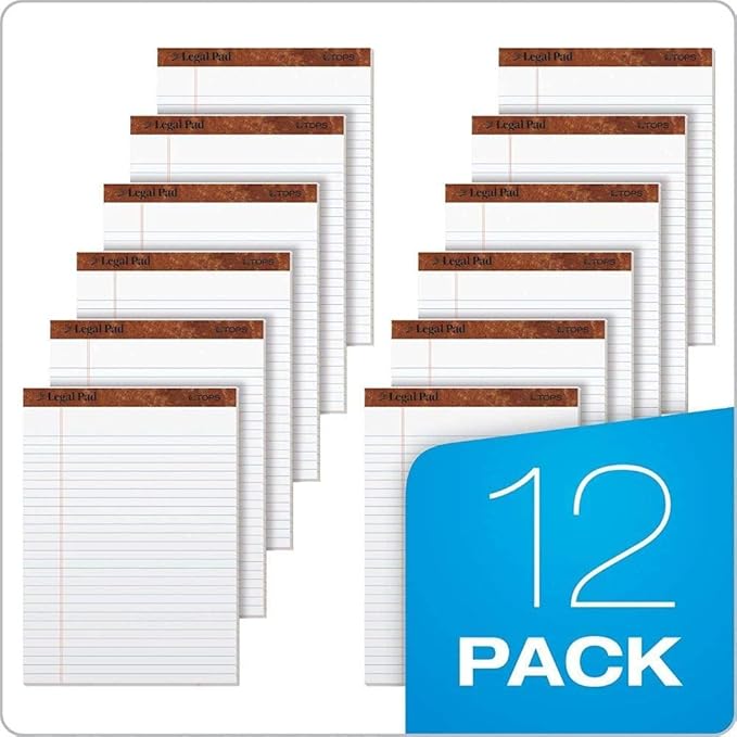 Tops 8.5 x 11 3/4 Legal Pads, The Legal Pad Brand, Wide Ruled, White Paper, 50 Sheets Per Writing Pad, Made in the USA (7533) 12 Count (Pack of 6)