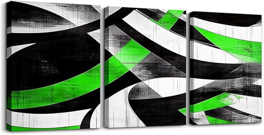 jejeloiu Kids Abstract Art 3 Piece Canvas Wall Art for Living Room Bedroom 12"x16"x3pcs Geometric Office Decorations Artwork Posters Green Modern Art Picture Wall Decor for Home Decor Bathroom