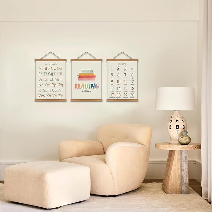 Educational Classroom letters for Kids Wall Art Set of 12 – 3 Hanging Posters 16x12in+9 Prints 8x10in, Numbers Alphabet Canvas Wall Decor Preschool Kindergarten Nursery Homeschool Learning Home Decor