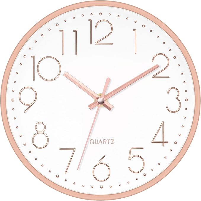Foxtop 8 Inch Wall Clock Modern Small Wall Clocks Battery Operated Silent Non-Ticking Round Quartz Rose Gold Wall Clock for Office Bedroom Kitchen Home School