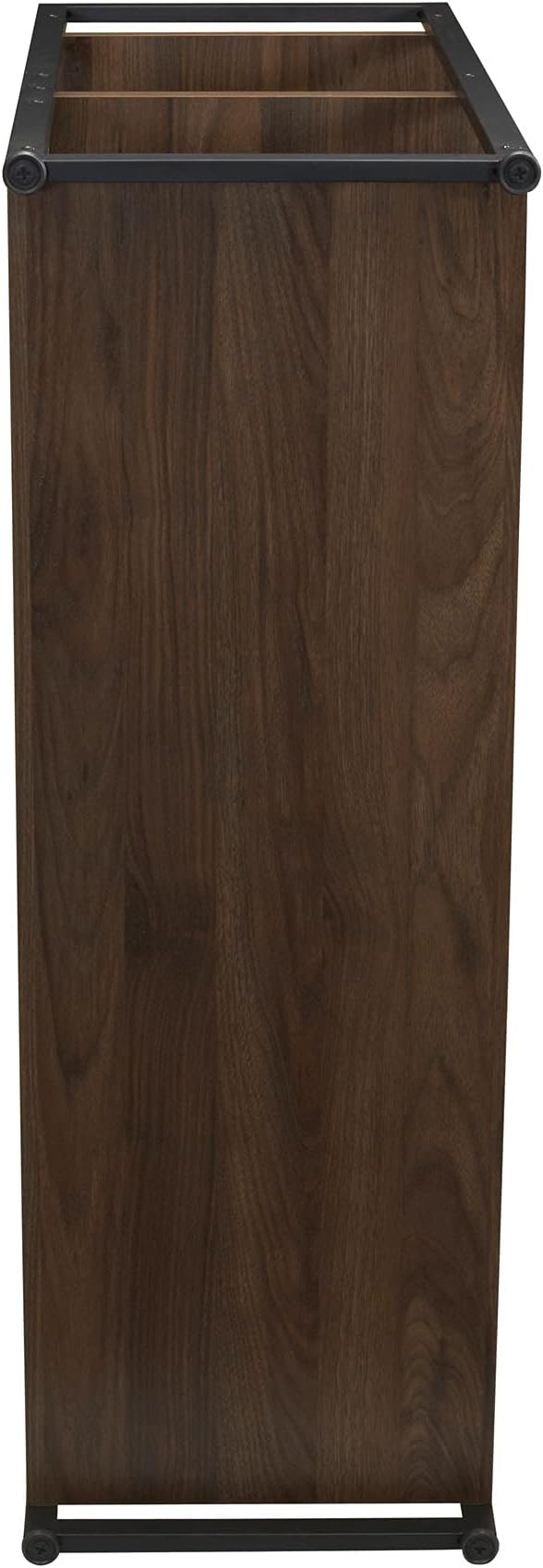 Household Essentials Jamestown Wide 3 Shelf Open Storage Bookshelf Mid Century Walnut Wood Grain and Black Metal