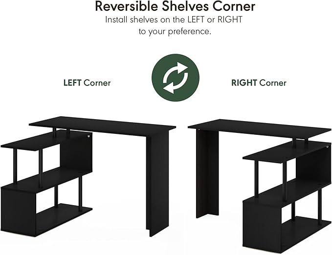 Furinno Moore L-Shape Computer Desk with 3-Tier Shelves, Americano