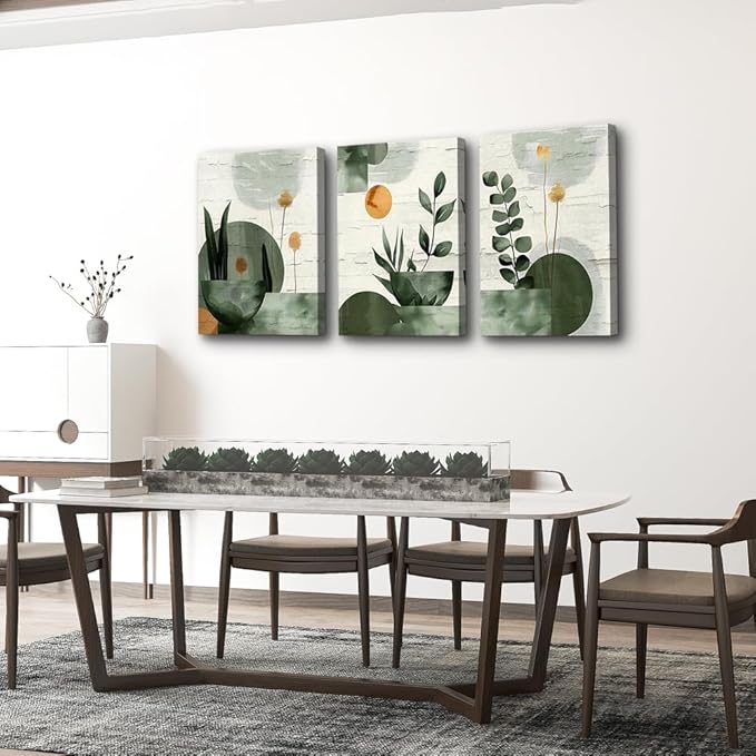 TTHYUEWS Boho Canvas Wall Art Prints Large Wall Decor for Living Room Bedroom Wall Art Decor Geometry Plant Pictures Abstract Paintings Office Artwork Modern Home Decoration 3 Piece Ready To Hang
