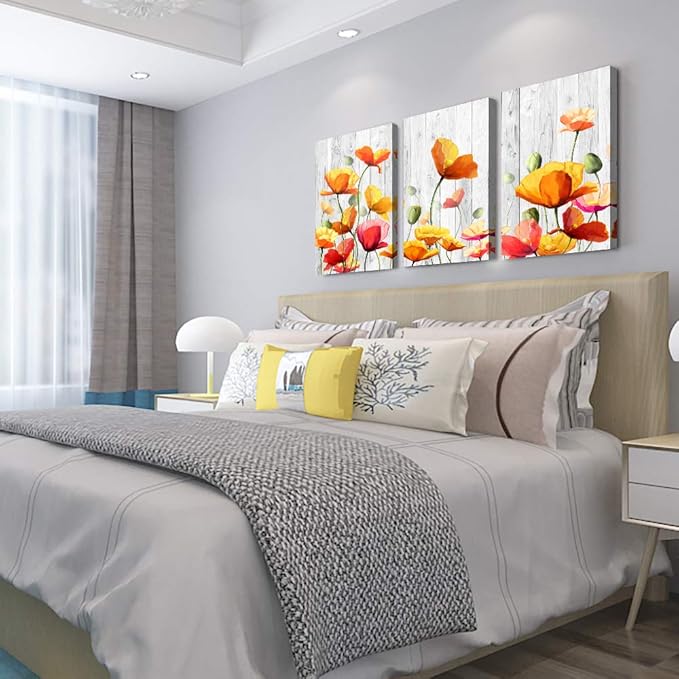 Bedroom Decoration kitchen Wall Artworks Canvas Wall Art for Living Room, 3 piece bathroom Wall decor Yellow flowers Watercolor painting posters Pictures office restaurant wall painting Home decor