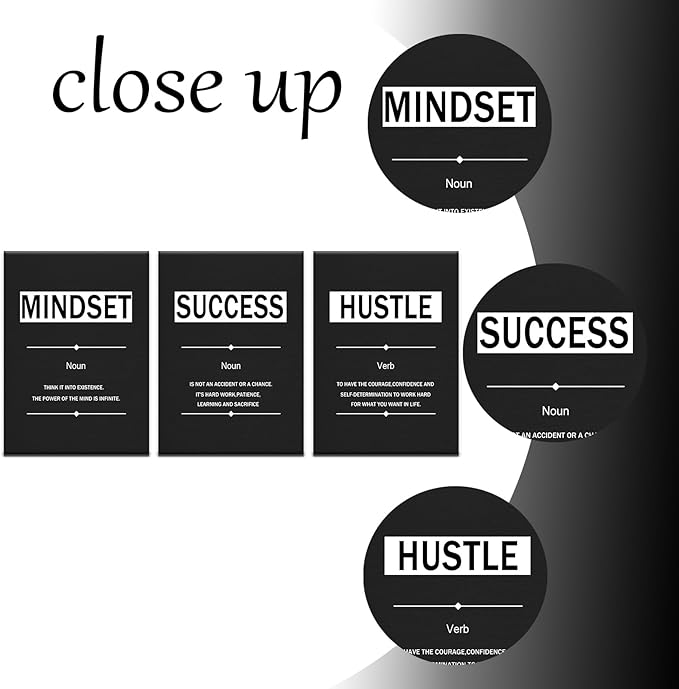 3 Pieces Inspirational Posters Wall Art Motivational Mindset Success Hustle Quotes Print on Canvas Positive Energy Painting for Modern Home Living Room Gym School Artwork Ready to Hang [60''Wx28''H]