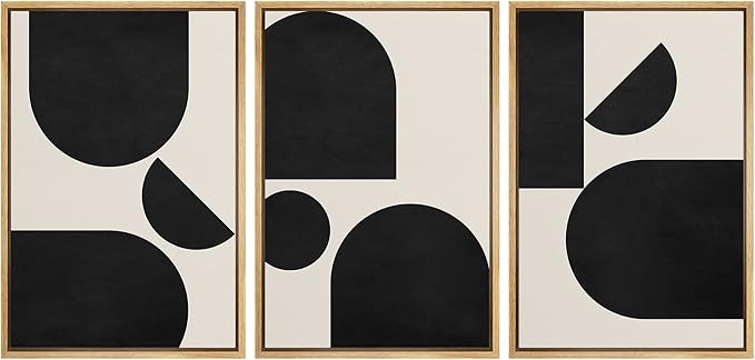 SIGNFORD Framed Canvas Print Wall Art Set Geometric Semi Circle Arch Polygons Abstract Shapes Illustrations Modern Art Bohemian Nordic Relax/Calm for Living Room, Bedroom, Office - 24"x36"x3 Natural