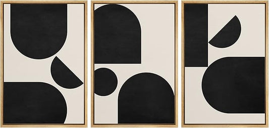 SIGNFORD Framed Canvas Print Wall Art Set Geometric Semi Circle Arch Polygons Abstract Shapes Illustrations Modern Art Bohemian Nordic Relax/Calm for Living Room, Bedroom, Office - 24"x36"x3 Natural