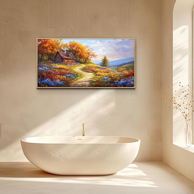 ZUITINGHUA Wood Framed Large Wall Art For Bedroom Canvas Wall Decor For Living Room Office Decoration Field landscape Wall Pictures Artwork Autumn Scenery Painting Aesthetic Family Decor 24x48 In