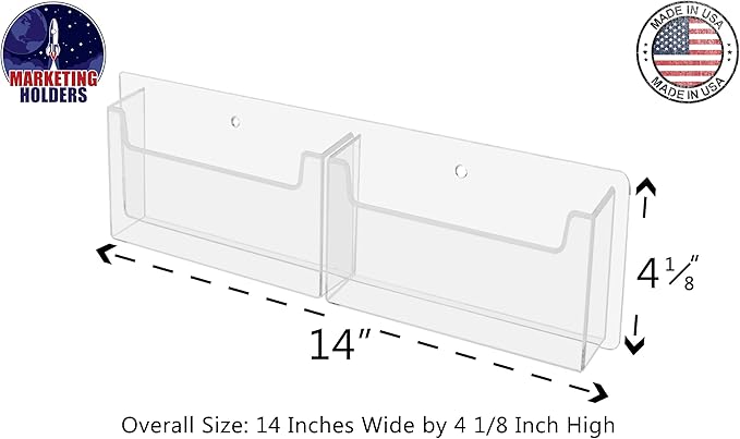 Marketing Holders Postcard Holder Clear Acrylic 2 Pocket Horizontal Wall Mount Display With Hanging Hardware Display Rack Greeting Cards Distribution Bin For Business Owners and Hotels