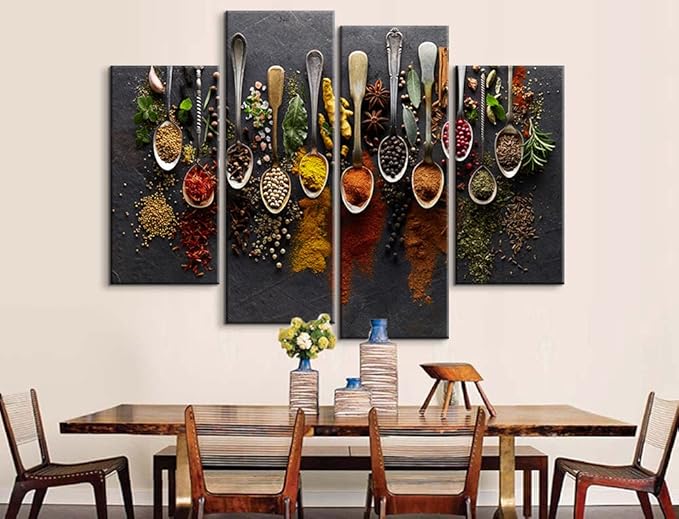 YOUHONG 4 Modern Kitchen Decor - Colorful Kitchen Wall Art for Dining Room (56''W x 40''H)